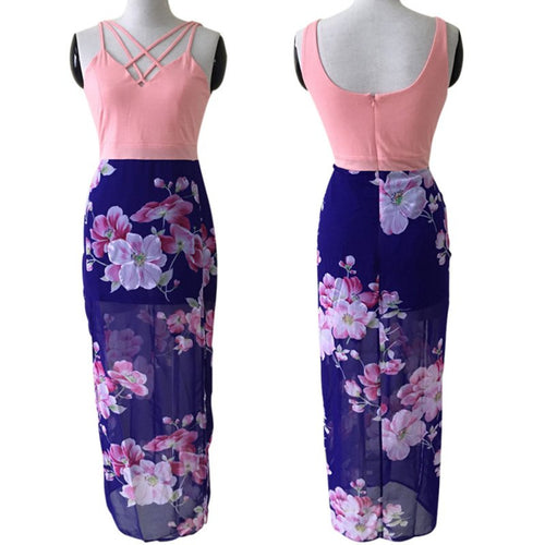 Women Sexy Chiffon Floral Bodycon Long Maxi Dress V Neck Evening Party Dress