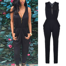 Women Sexy Deep V Zip  Sweet Sexy Casual Vogue Slim Fit Clubwear Long Full Jumpsuit Trousers Pants Playsuit Romper