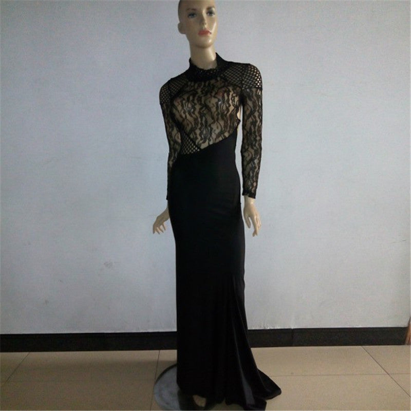 Women Sexy Lined Long Sleeve Dress Backless Party Evening Elegant Ladies Fomal Gown Ball Dress