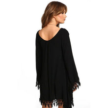 Women Soft Tassel Boho Long Sleeve Loose Dress Casual Jumper Party Mini Dresses
