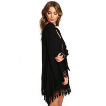 Women Soft Tassel Boho Long Sleeve Loose Dress Casual Jumper Party Mini Dresses
