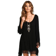 Women Soft Tassel Boho Long Sleeve Loose Dress Casual Jumper Party Mini Dresses