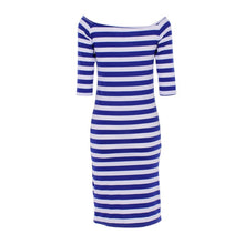 Women Bodycon Dress Sexy Lady Half Sleeve Off Shoulder Stripe Stretch Party Dresses Cotton Vestidos