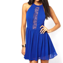 Women Casual Sleeveless Lace Party Dress Beach Sundress Color Blue Yellow