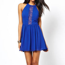 Women Casual Sleeveless Lace Party Dress Beach Sundress Color Blue Yellow