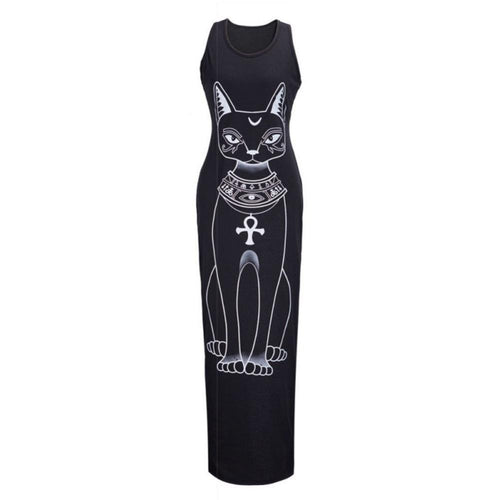 Women Sexy Casual Boho Long Maxi Beach Dress cartoons Cat Sundress