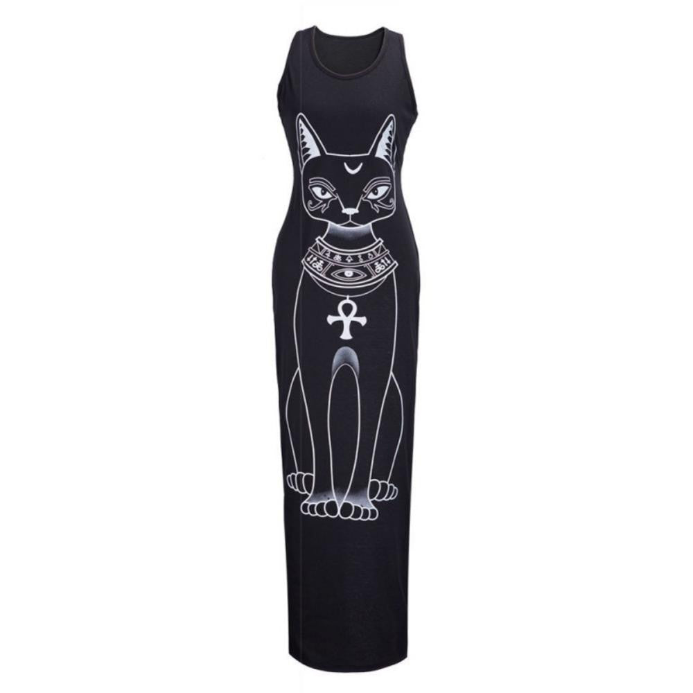 Women Sexy Casual Boho Long Maxi Beach Dress cartoons Cat Sundress