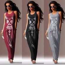 Women Sexy Casual Boho Long Maxi Beach Dress cartoons Cat Sundress