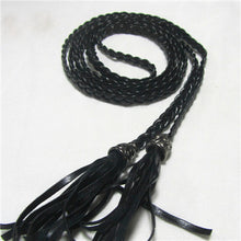 Women Thin Long PU Leather Woven Belt Tassel Clothing Waist Strap Braided Belt P16