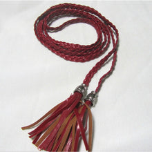 Women Thin Long PU Leather Woven Belt Tassel Clothing Waist Strap Braided Belt P16