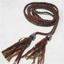 Women Thin Long PU Leather Woven Belt Tassel Clothing Waist Strap Braided Belt P16