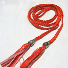 Women Thin Long PU Leather Woven Belt Tassel Clothing Waist Strap Braided Belt P16