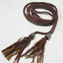 Women Thin Long PU Leather Woven Belt Tassel Clothing Waist Strap Braided Belt P16