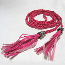 Women Thin Long PU Leather Woven Belt Tassel Clothing Waist Strap Braided Belt P16