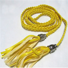 Women Thin Long PU Leather Woven Belt Tassel Clothing Waist Strap Braided Belt P16