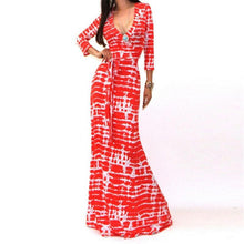 Women V-Neck Long Maxi Cocktail Party Ball Gown Belted Floor-Length Sexy Printed Dress P16