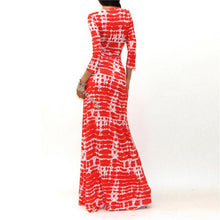 Women V-Neck Long Maxi Cocktail Party Ball Gown Belted Floor-Length Sexy Printed Dress P16