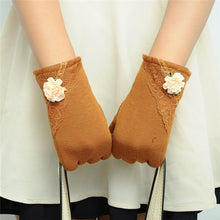 Women Warm Cotton Touch Screen Glove Bow Flower Lace Wrist Gloves Mittens