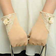 Women Warm Cotton Touch Screen Glove Bow Flower Lace Wrist Gloves Mittens