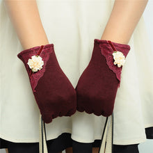 Women Warm Cotton Touch Screen Glove Bow Flower Lace Wrist Gloves Mittens