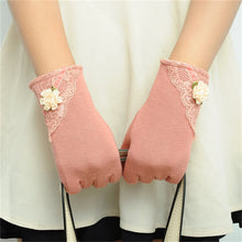 Women Warm Cotton Touch Screen Glove Bow Flower Lace Wrist Gloves Mittens