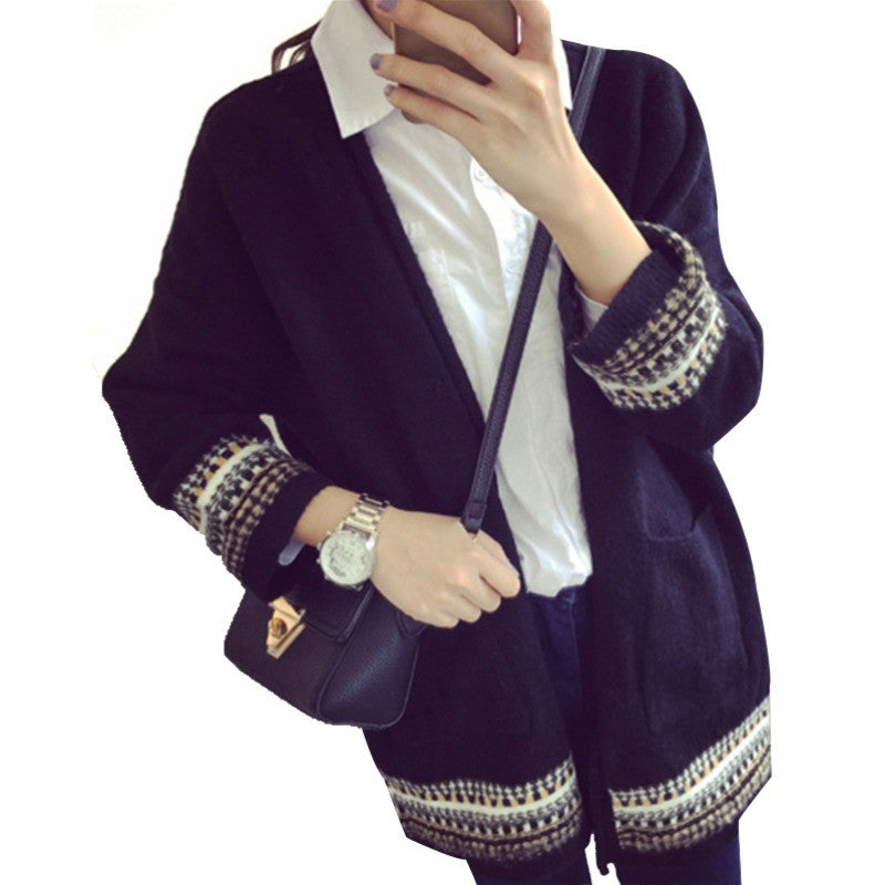 Women's Casual Long Cardigan Casual Ladies Slim Pocket Bat Sleeve Sweater S66