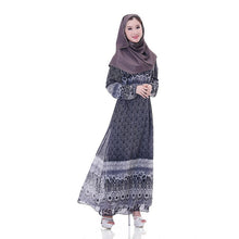 Women's Floral Chiffon Kaftan Abaya Jilbab Islamic Muslim Long Sleeve Maxi Dress PY3