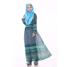 Women's Floral Chiffon Kaftan Abaya Jilbab Islamic Muslim Long Sleeve Maxi Dress PY3
