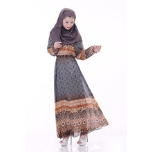 Women's Floral Chiffon Kaftan Abaya Jilbab Islamic Muslim Long Sleeve Maxi Dress PY3