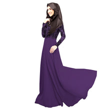 Women's Lace Long Sleeve Party Maxi Embroidery Dress Abaya Islamic Muslim Wear PY3