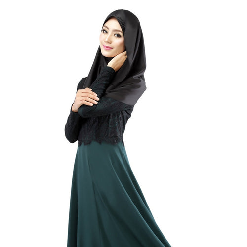 Women's Lace Long Sleeve Party Maxi Embroidery Dress Abaya Islamic Muslim Wear PY3