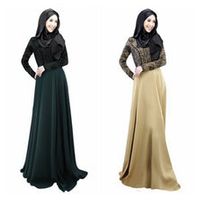 Women's Lace Long Sleeve Party Maxi Embroidery Dress Abaya Islamic Muslim Wear PY3