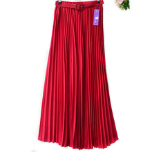 Women's Pleated Retro Maxi Long Skirt Elastic WaistBand Belt Chiffon Dance Skirt P16