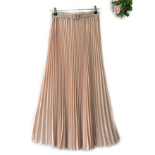 Women's Pleated Retro Maxi Long Skirt Elastic WaistBand Belt Chiffon Dance Skirt P16