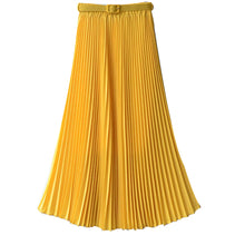 Women's Pleated Retro Maxi Long Skirt Elastic WaistBand Belt Chiffon Dance Skirt P16