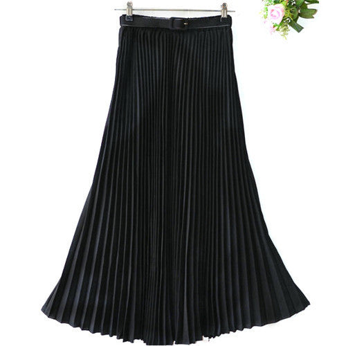 Women's Pleated Retro Maxi Long Skirt Elastic WaistBand Belt Chiffon Dance Skirt P16