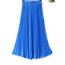 Women's Pleated Retro Maxi Long Skirt Elastic WaistBand Belt Chiffon Dance Skirt P16