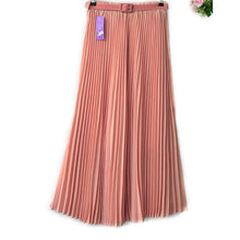 Women's Pleated Retro Maxi Long Skirt Elastic WaistBand Belt Chiffon Dance Skirt P16