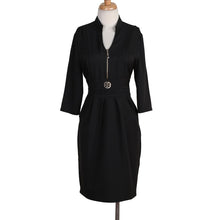 Women's Sexy Zipper V-neck Bodycon Party Cocktail 3/4 Sleeve Pencil Mini Dress