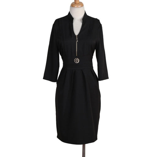 Women's Sexy Zipper V-neck Bodycon Party Cocktail 3/4 Sleeve Pencil Mini Dress