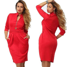Women's Sexy Zipper V-neck Bodycon Party Cocktail 3/4 Sleeve Pencil Mini Dress
