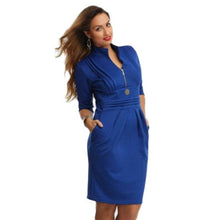 Women's Sexy Zipper V-neck Bodycon Party Cocktail 3/4 Sleeve Pencil Mini Dress