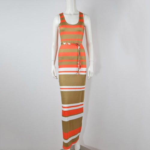 Women's Boho Long Maxi Dress Sleeveless O Neck Evening Party Beach Striped Dresses Sundress PY3