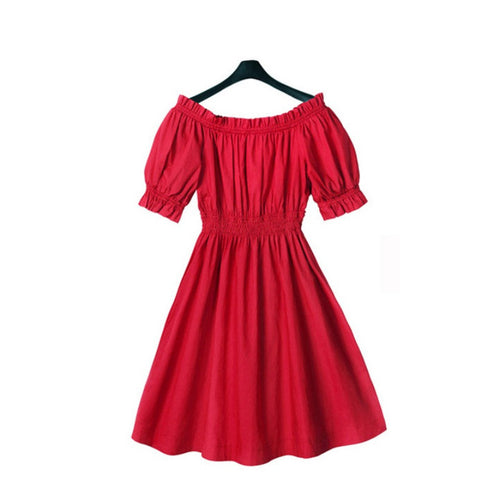 Women's Dress Pleated Off The Shoulder Sexy Party Kawaii Puff Sleeve Dress