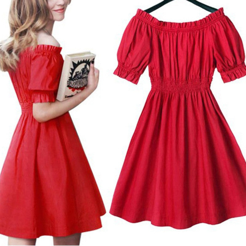 Women's Dress Pleated Off The Shoulder Sexy Party Kawaii Puff Sleeve Dress