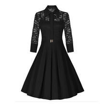 Women's Vintage 1950s Style Black Blue Lace Dress 3/4 Sleeve Flare A-line Dresses