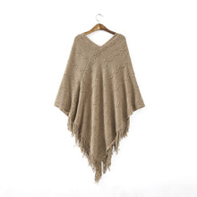 Womens Fringed Tassels Bat Sleeve Pullover Jumper Knit Sweaters Top Poncho Shawl