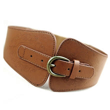 Womens Retro Totem PU Leather Buckle Wide Waist Belt Stretch Corset Waistband
