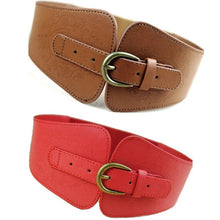 Womens Retro Totem PU Leather Buckle Wide Waist Belt Stretch Corset Waistband