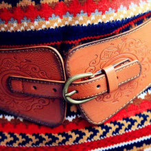 Womens Retro Totem PU Leather Buckle Wide Waist Belt Stretch Corset Waistband